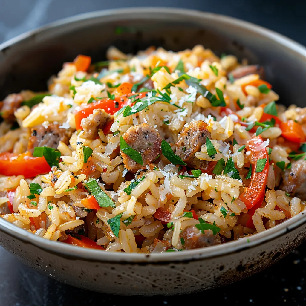 Mijoté de riz avec saucisse, fenouil et poivron