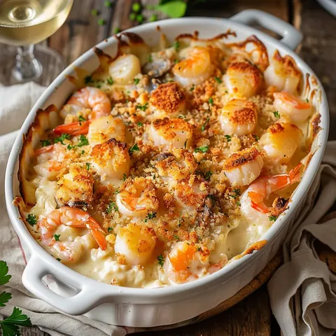 Délicieux fruits de mer gratinés