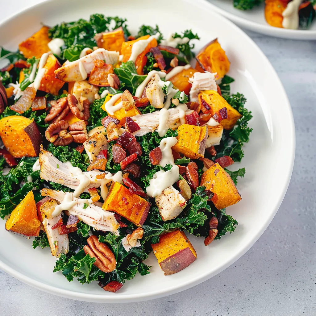 Patates douces, kale et poulet tiède