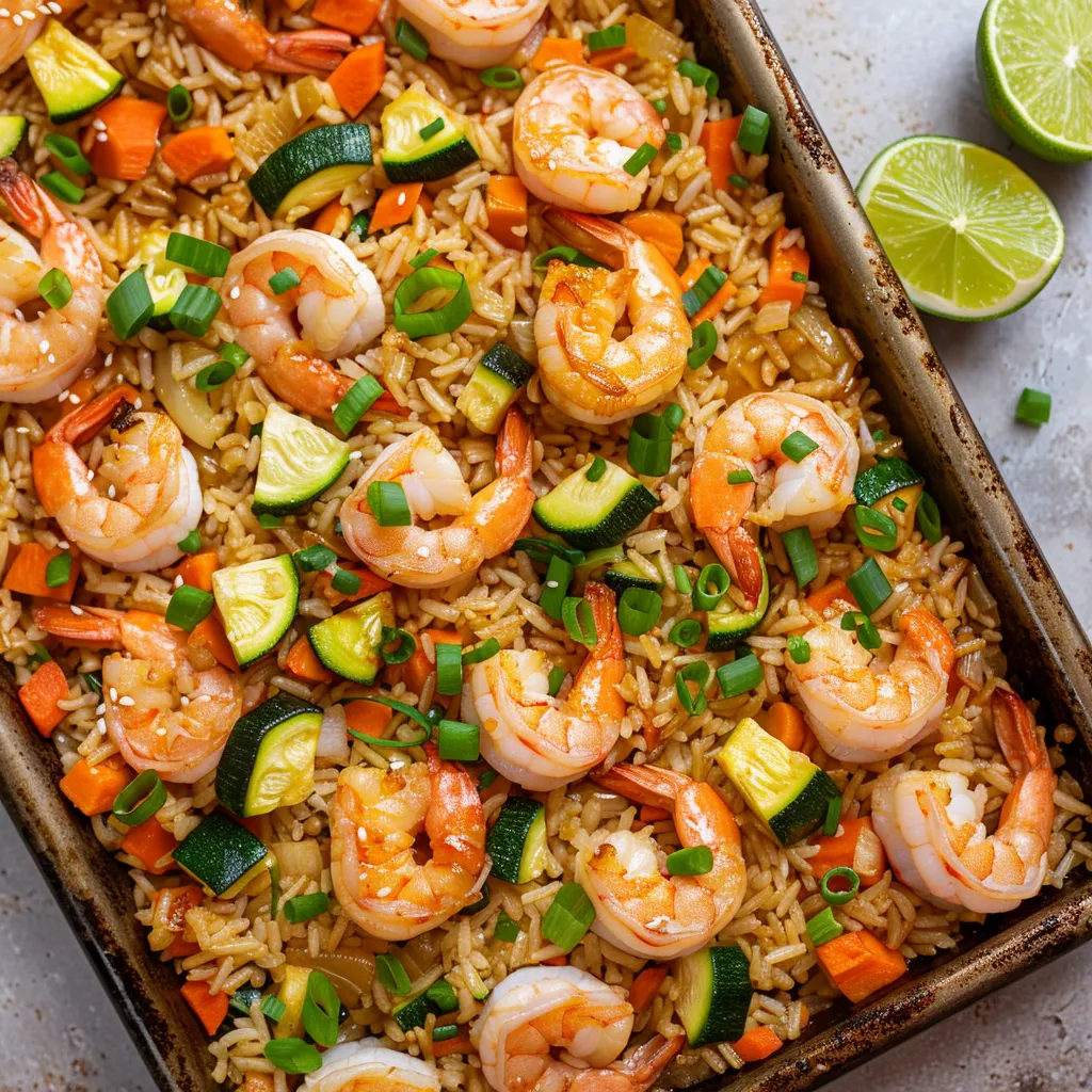 Riz sauté doré avec crevettes et légumes