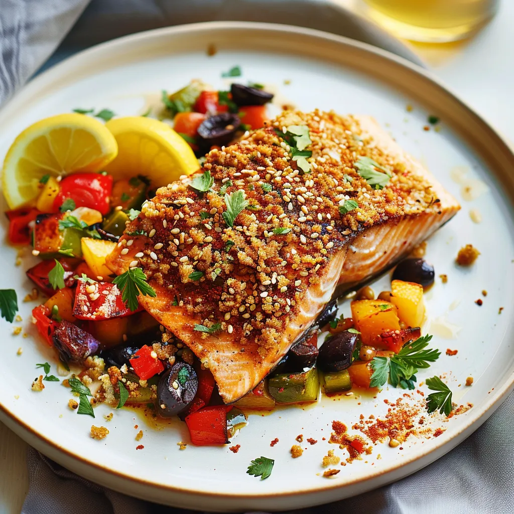Superbe saumon rôti en croûte de dukka
