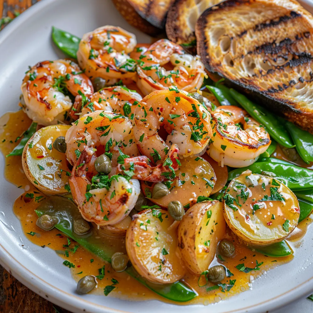 Fricassée parfumée aux crevettes et piccata