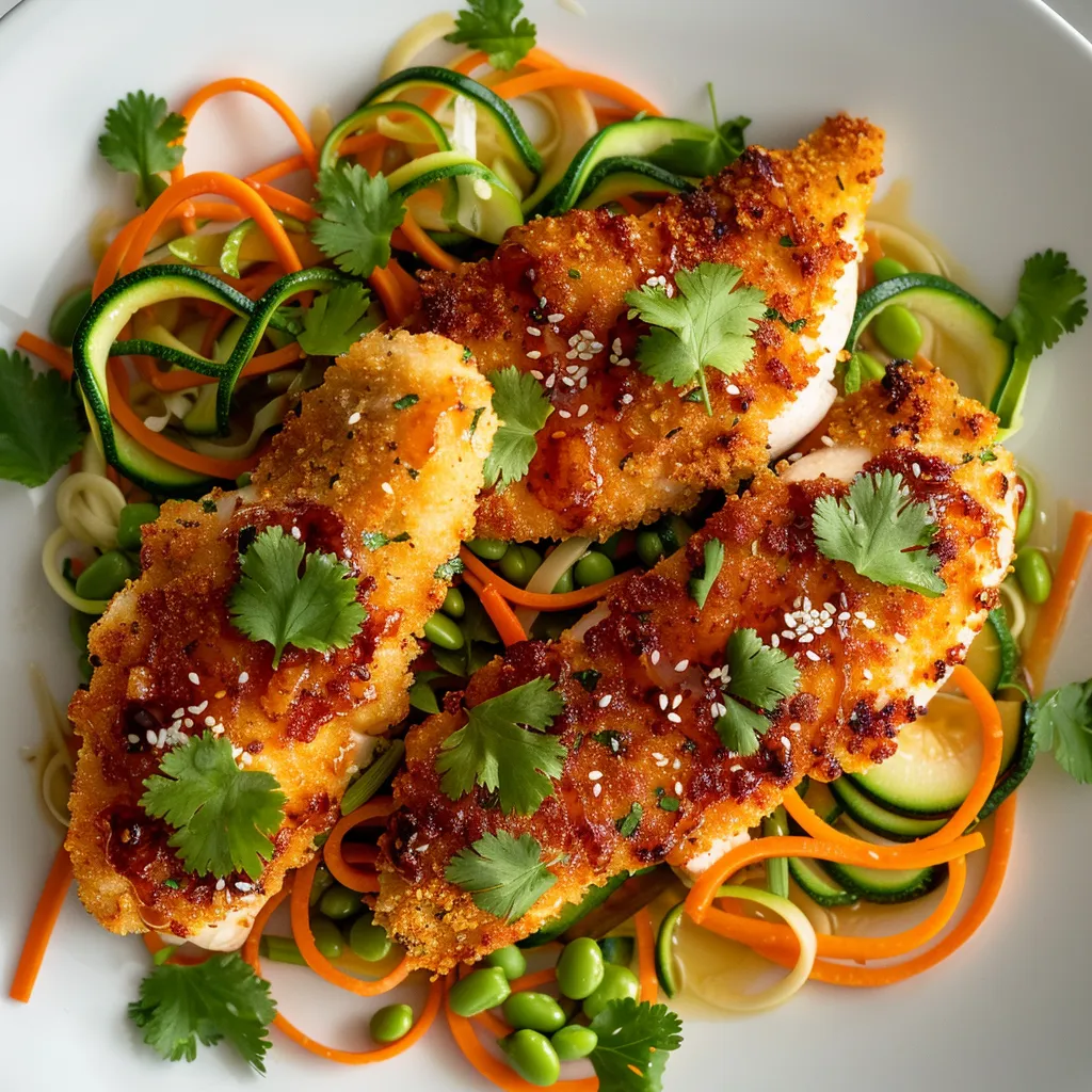 Poulet croustillant et nouilles aux saveurs asiatiennes