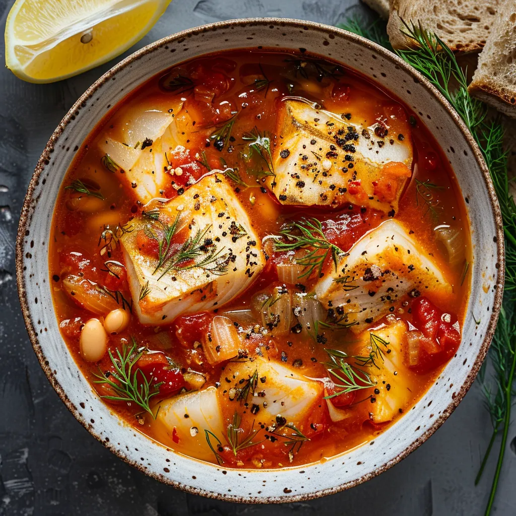 Bol authentique de poisson, tomate et fenouil