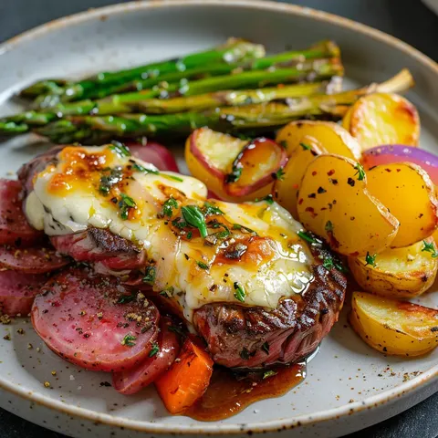 Bavette de bœuf gratinée fondante