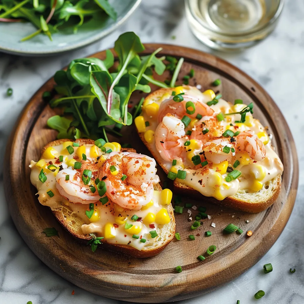 Croque-monsieur garni de crevettes roses et béchamel