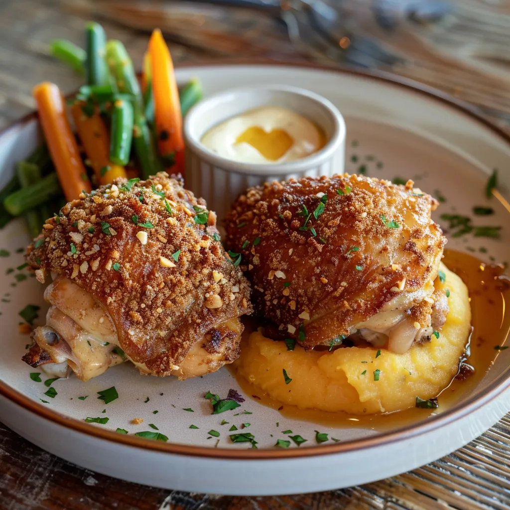 Cuisses de poulet croustillantes et purée délicate