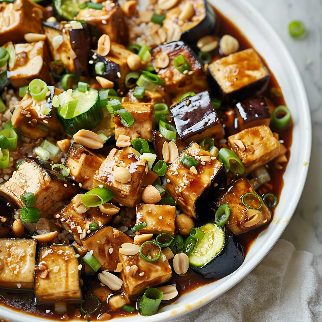 Sauté gourmand aubergine, tofu et cacahuète