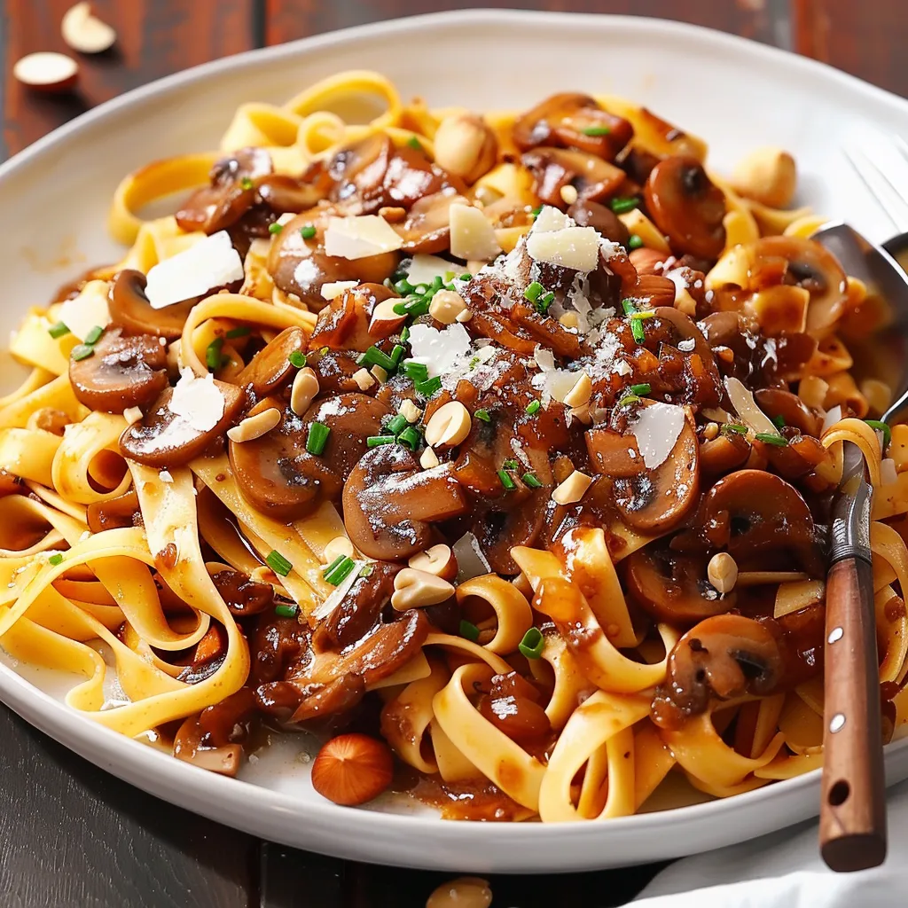 Fettuccines crémeuses aux champignons et noisettes