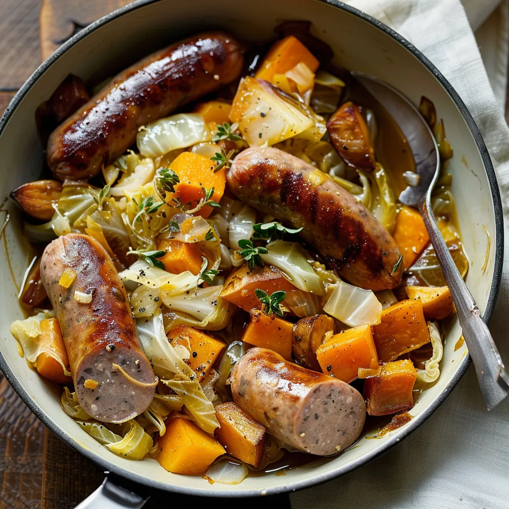Chou braisé avec saucisses et douceur