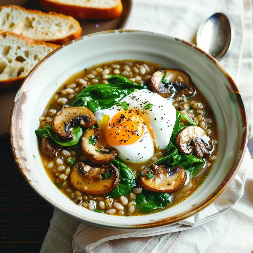 Orge et champignons dans un bol