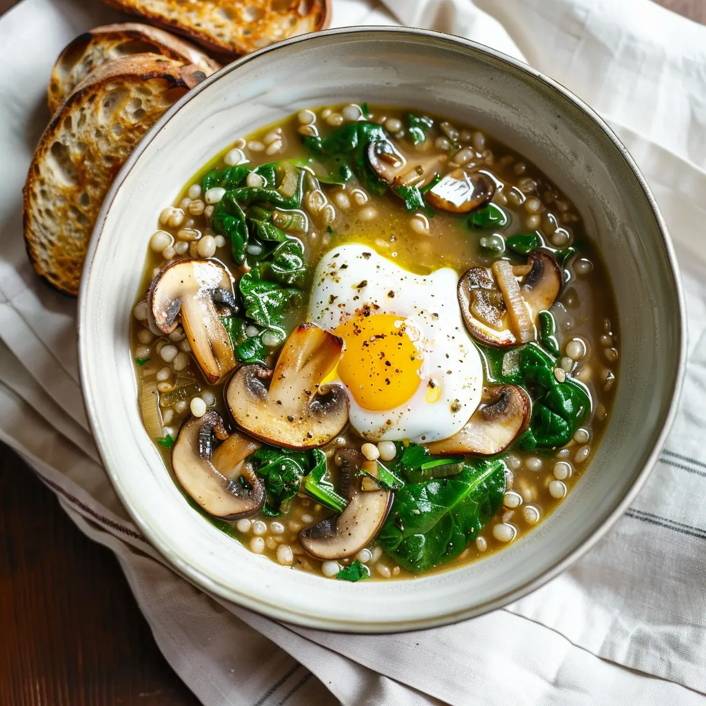 Soupe chaleureuse orge et champignons