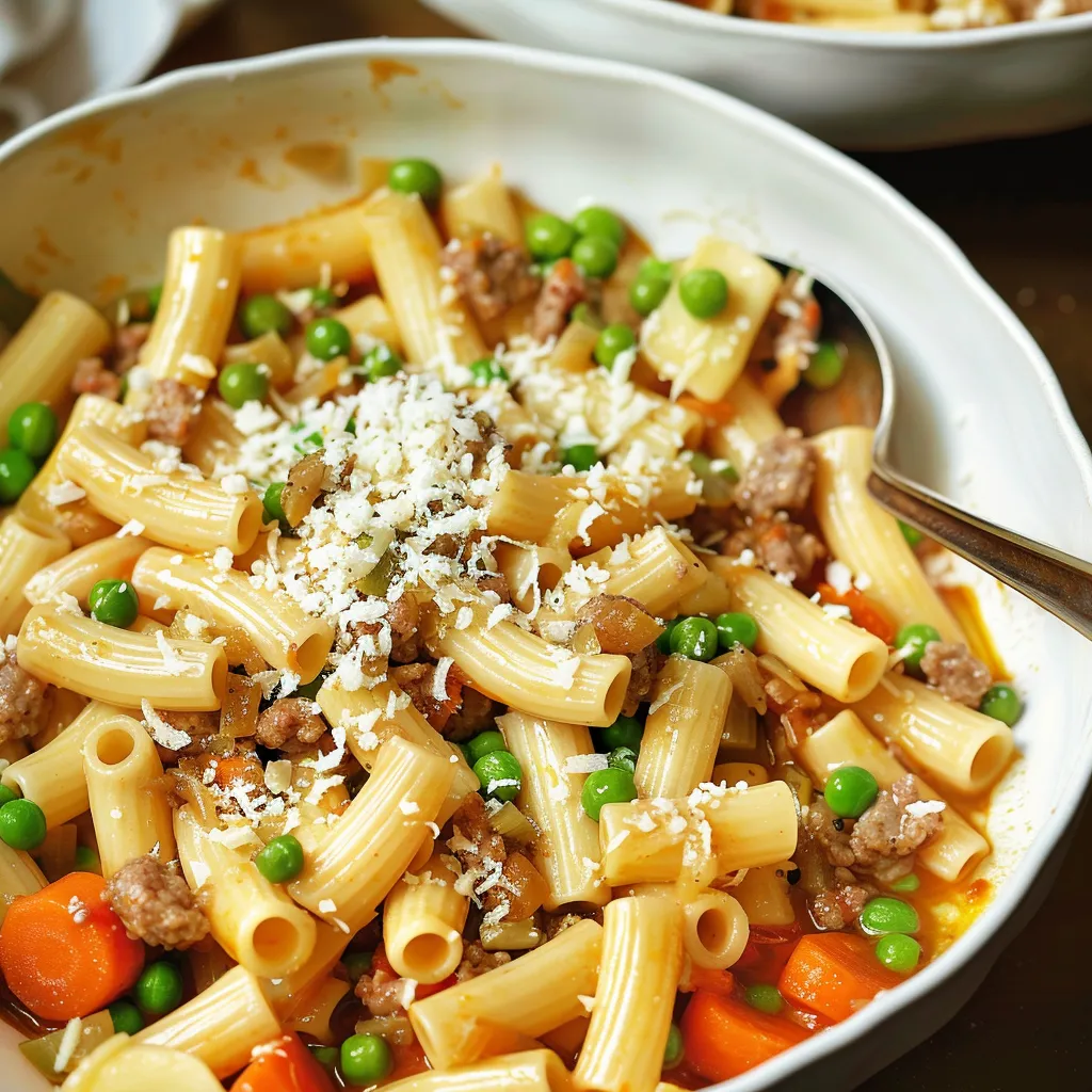 Pâtes saucisse et pois