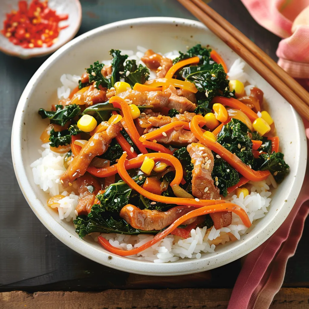 Porc et légumes avec kale