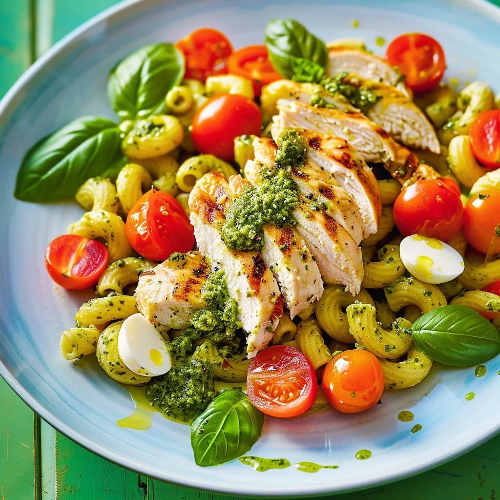 Poulet, pesto et macaronis