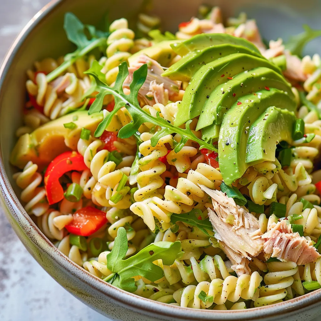 Salade gourmande aux rotinis, thon et avocat