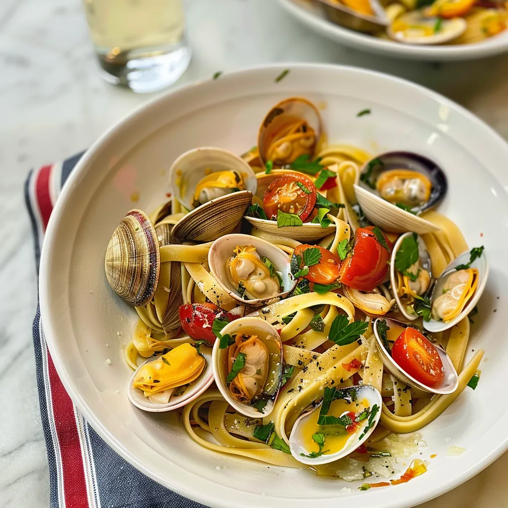 Linguine savoureuses avec palourdes, citron et persil