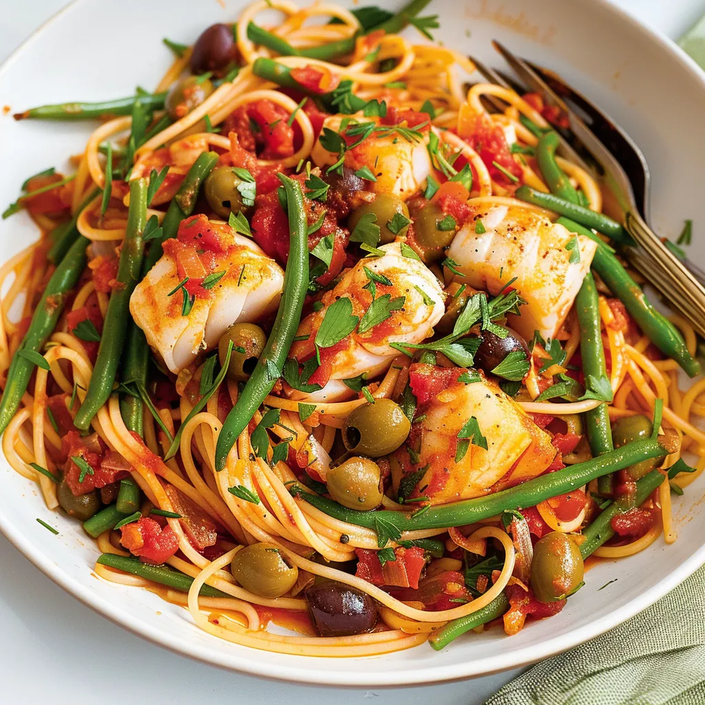 Spaghettinis morue haricots verts