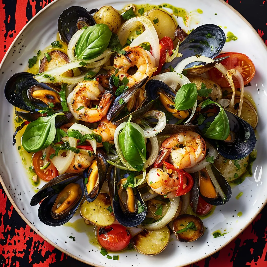 Salade de fruits de mer et salsa verte thaï