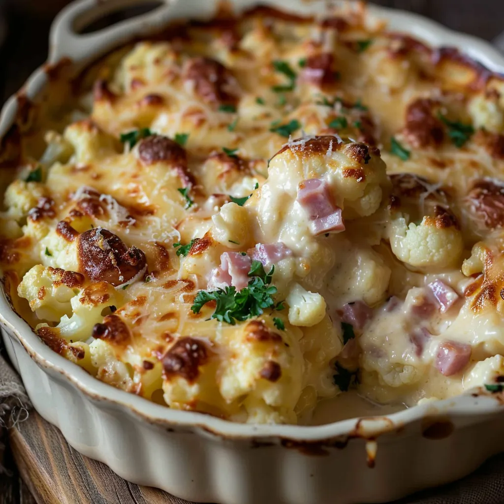 Gratin maison avec chou-fleur et fromage coulant
