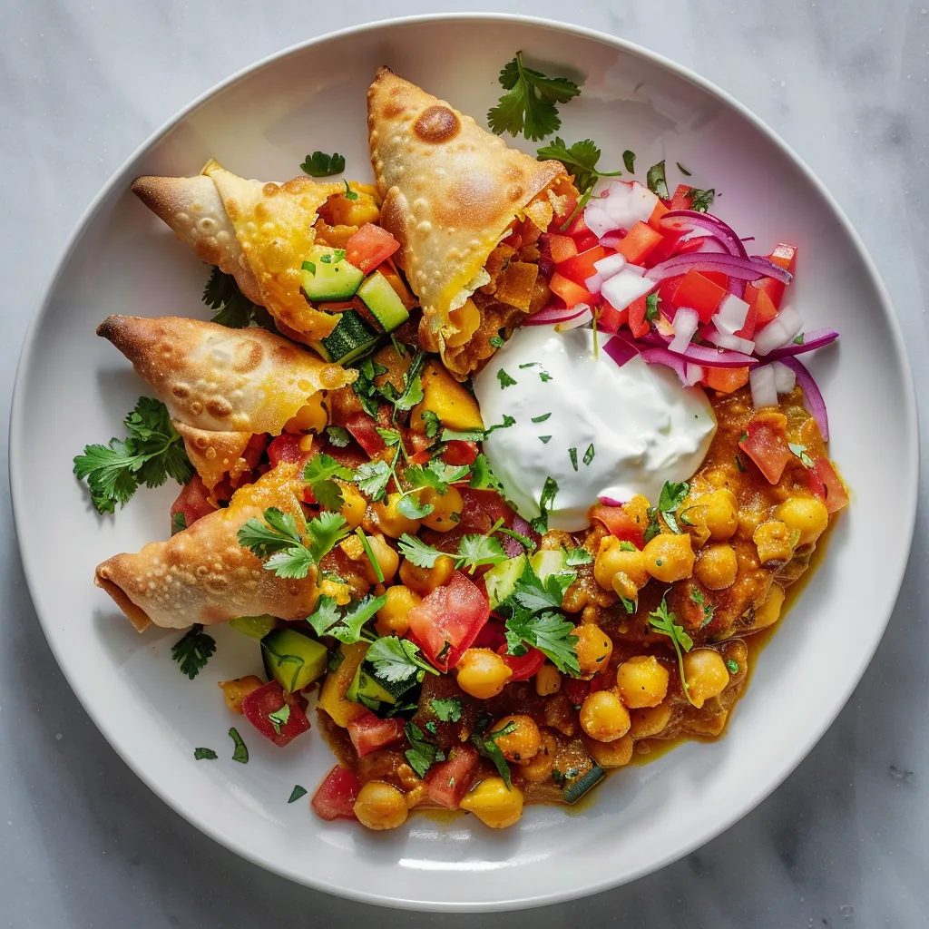 Samosas dorés et pois chiches épicés