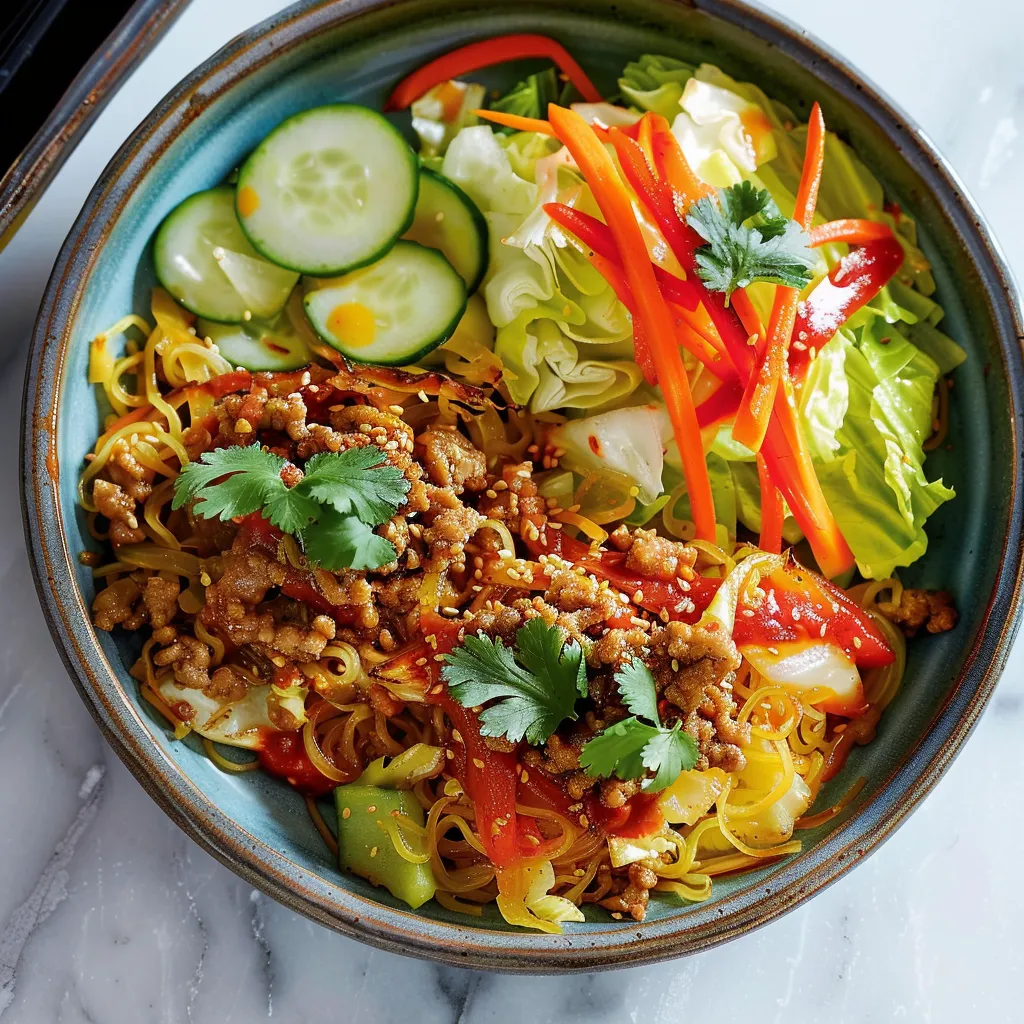 Porc et vermicelles coréens au chou doré