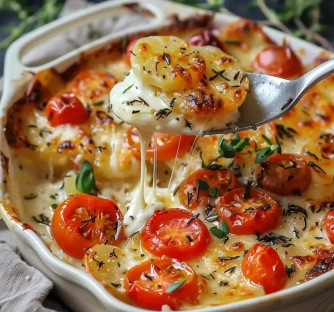 Pommes de terre et mozzarella gratinées