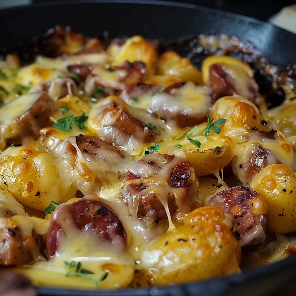 Pommes de terre dorées et fromage filant