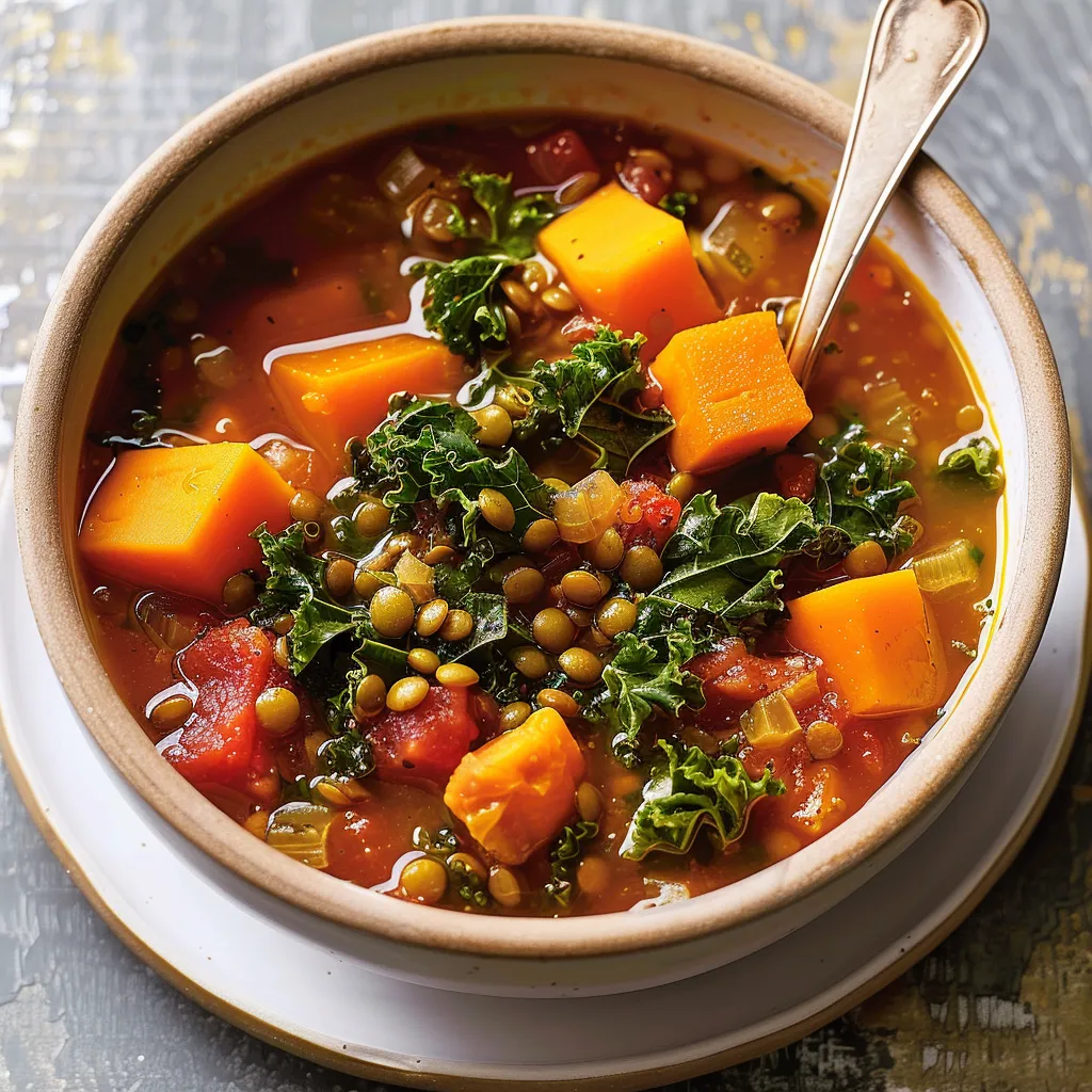 Lentilles et chou kale en soupe