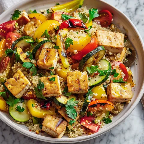 Quinoa légumes dorés tofu