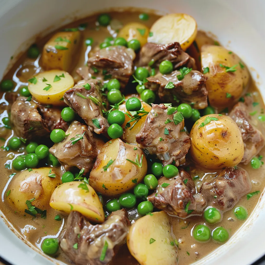 Crème, bœuf et pois