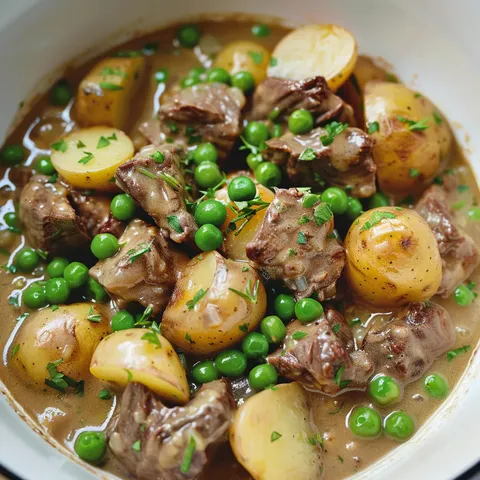 Crème, bœuf et pois