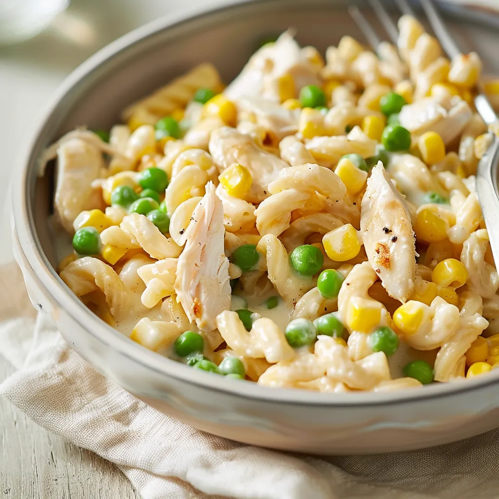 Gemellis crémeux accompagnés de poulet et de petits légumes