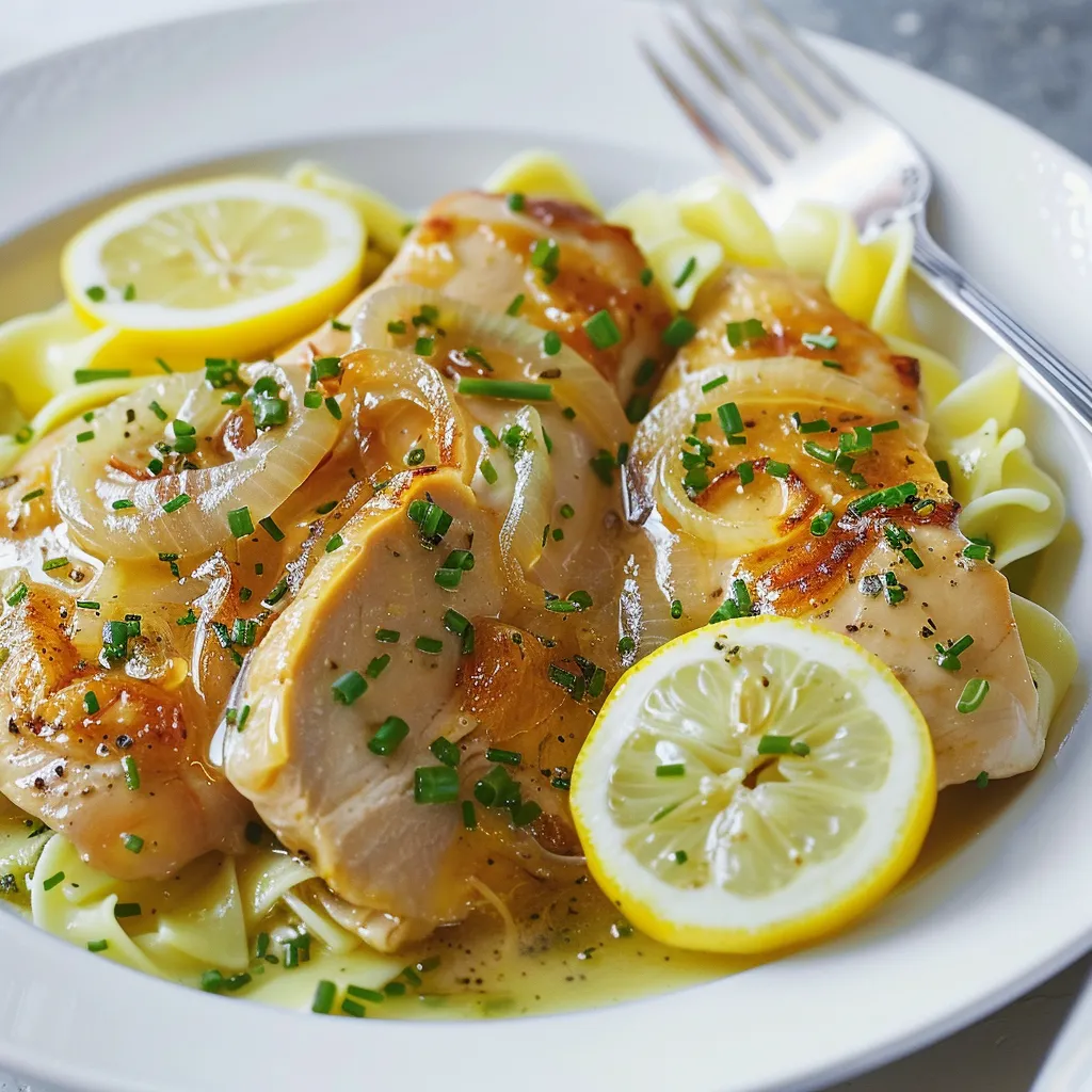 Poulet citron doré et oignons fondants