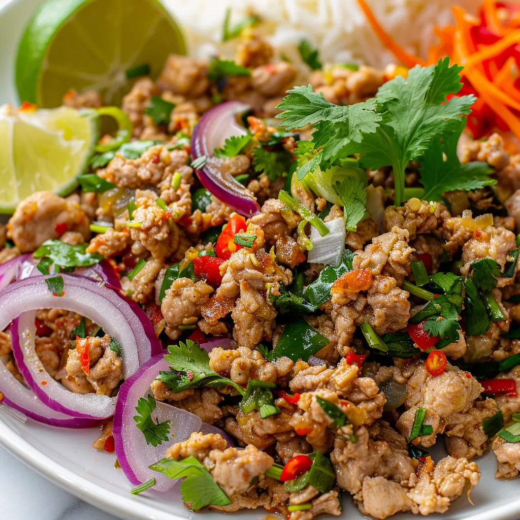 Poulet haché citronnelle, larb thaï aromatique