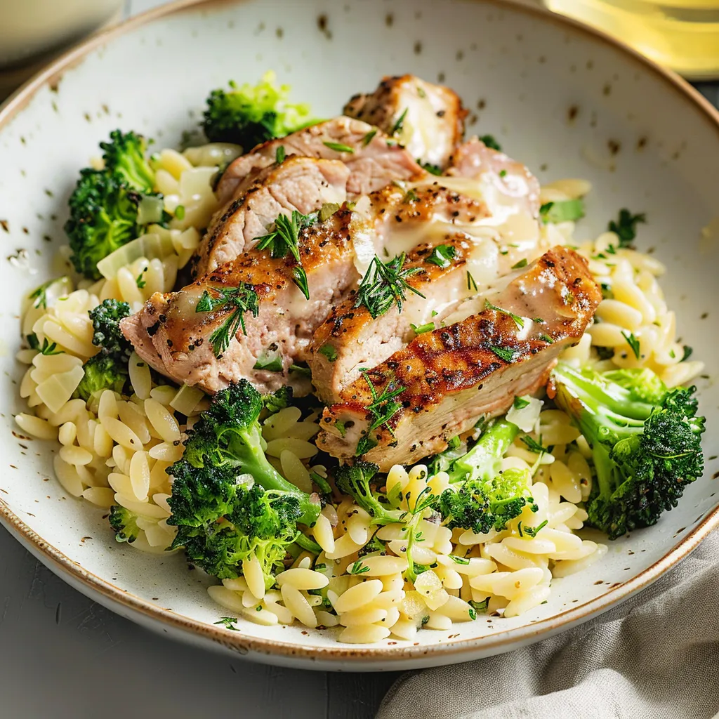 Orzotto au brocoli et filet de porc aux épices goûteuses