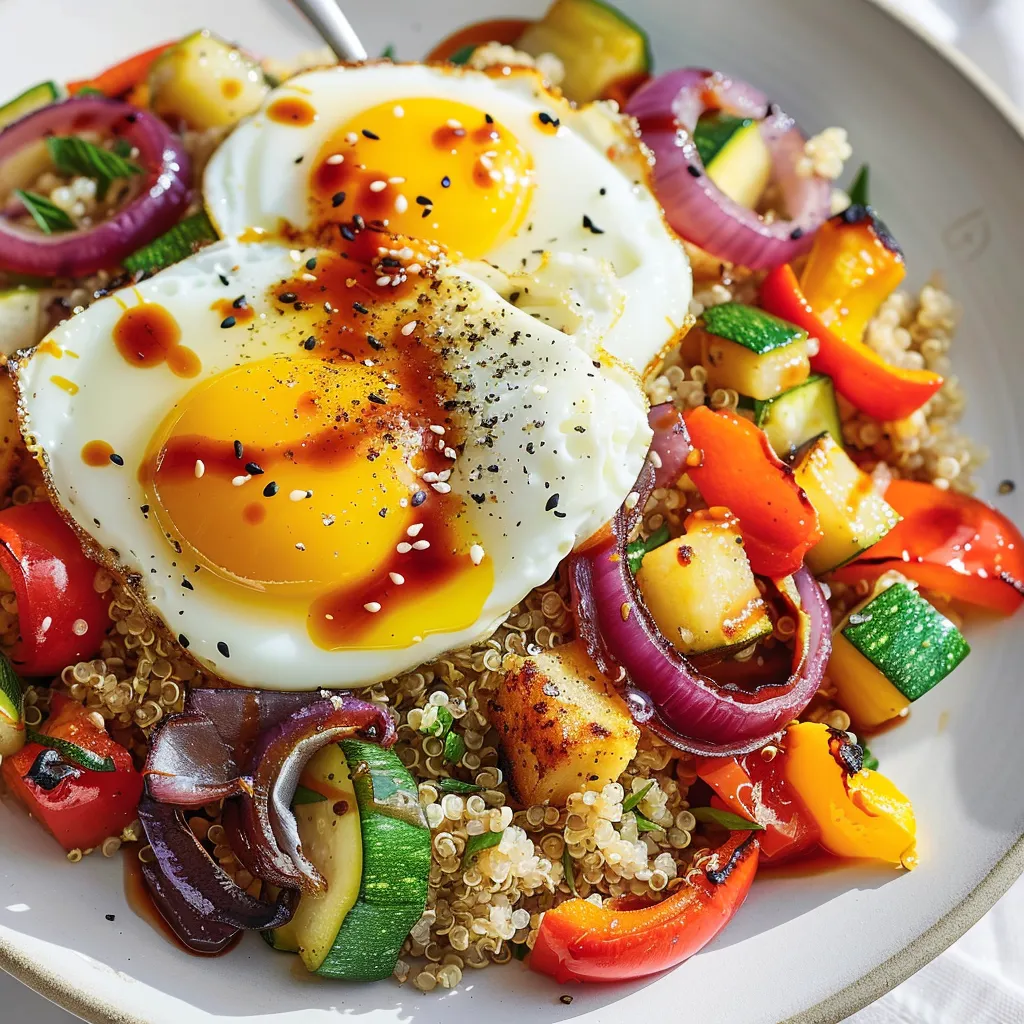 Œufs au plat et légumes au sésame grillé