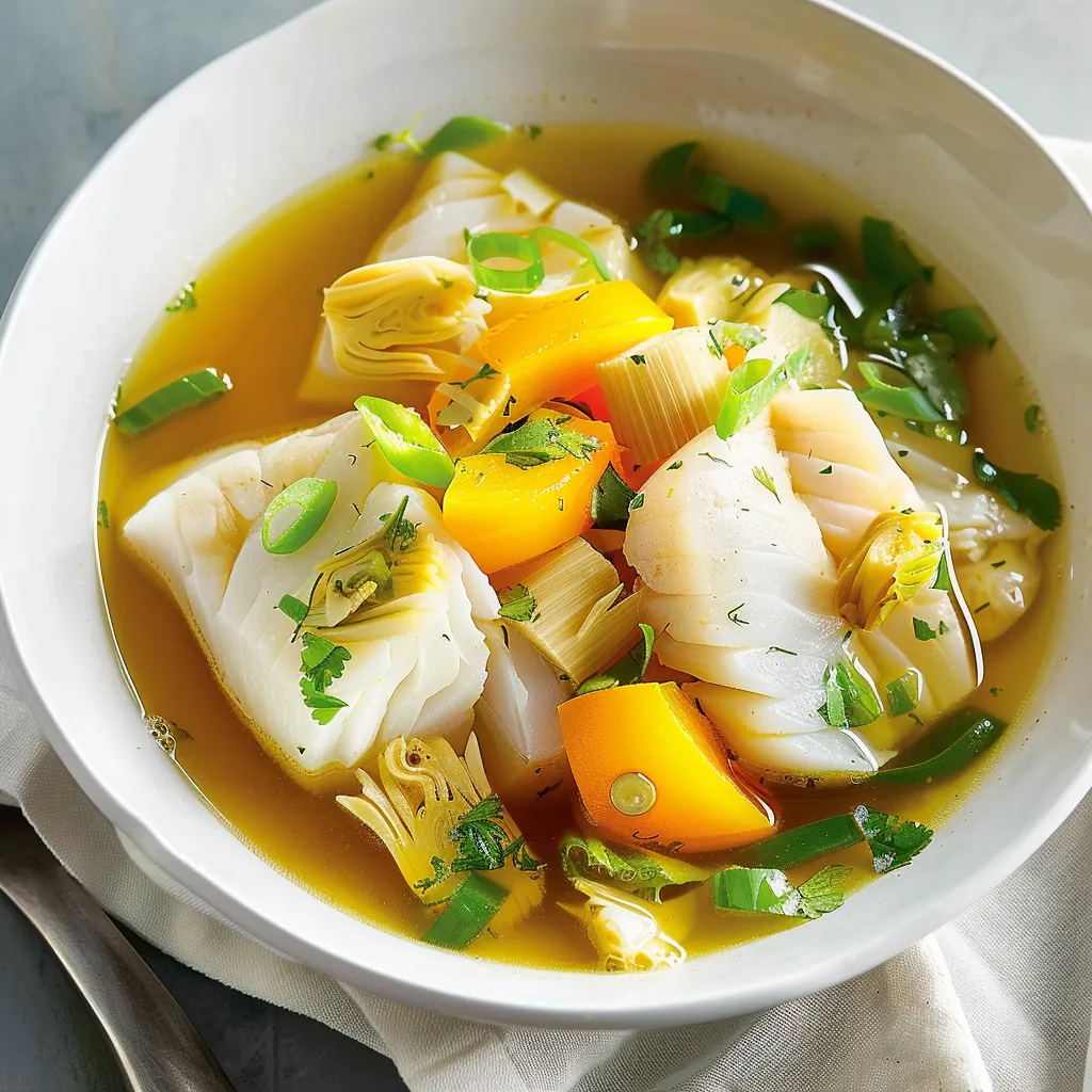 Morue pochée avec légumes et oseille