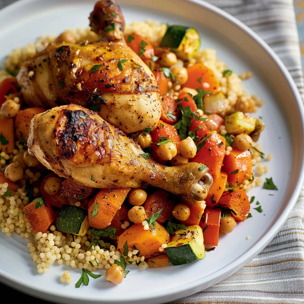 Couscous poulet légumes rôtis herbes