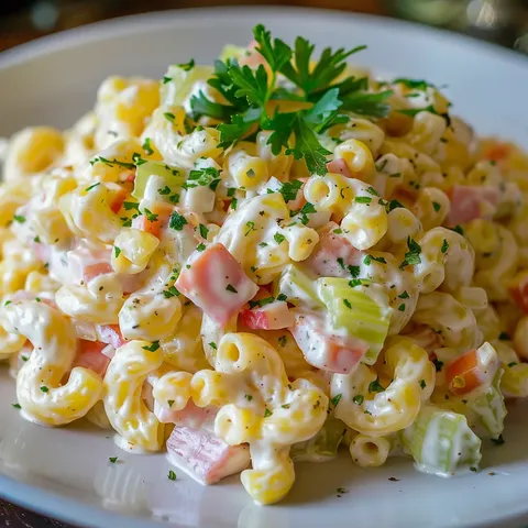 Macaronis froids et jambon