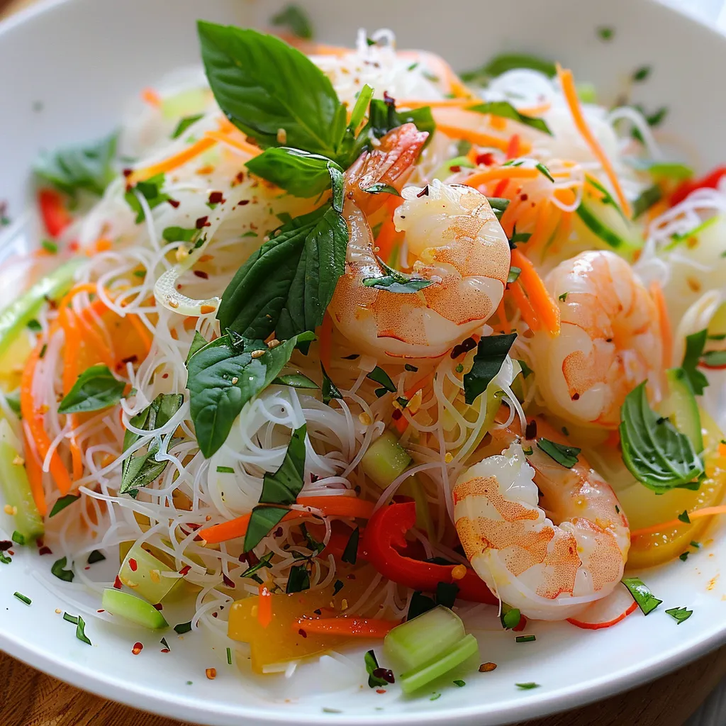 Vermicelles froids avec crevettes et légumes