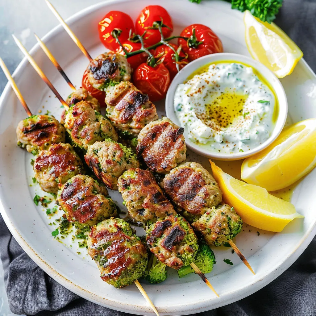 Keftas d’agneau au brocoli sur brochettes