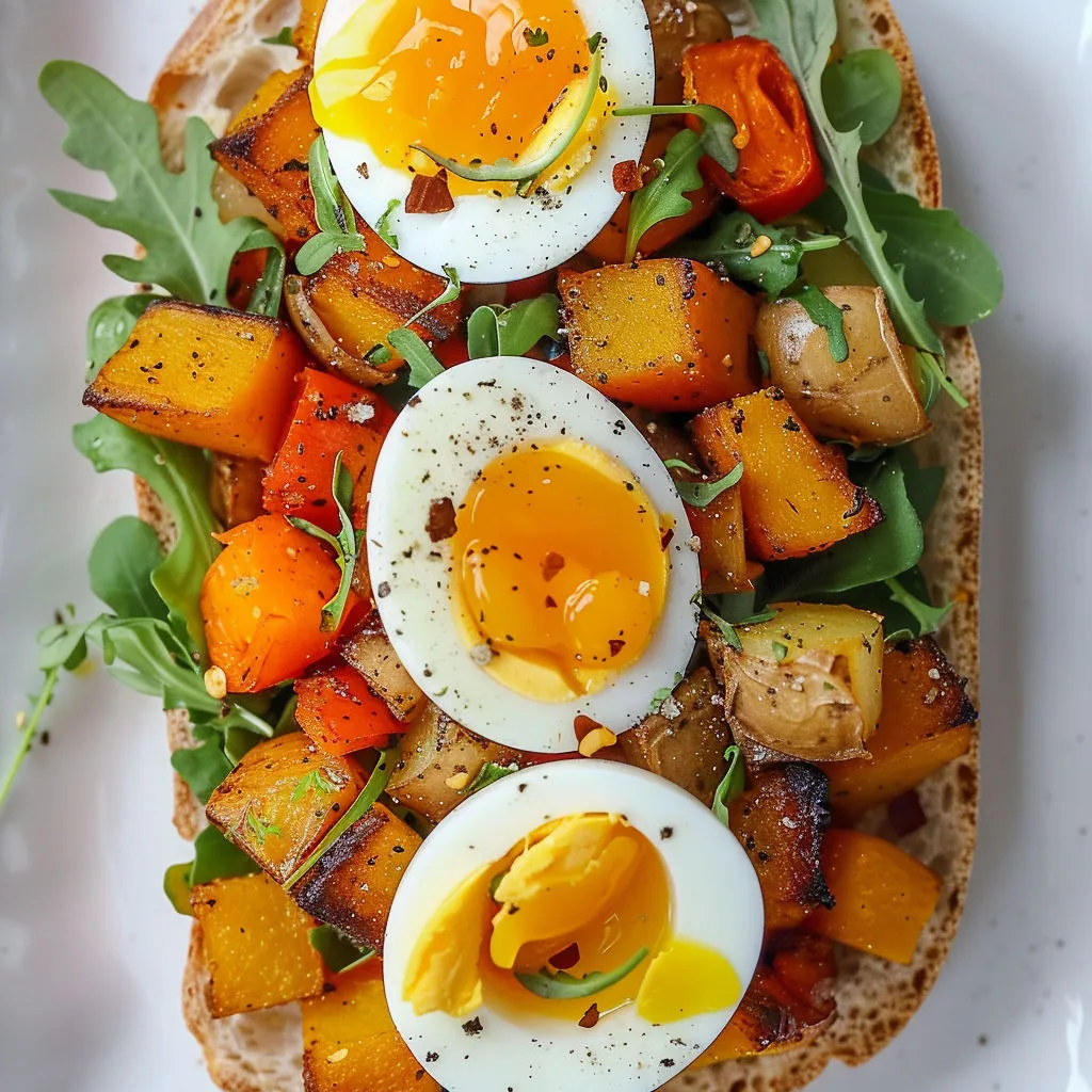 Explosion de saveurs : courge, poivron, oignon, harissa, le tout sur un pain craquant.