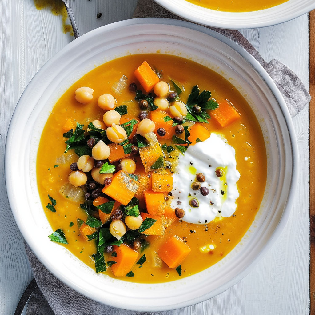 Un bol fumant de pois chiches, légumes et épices.