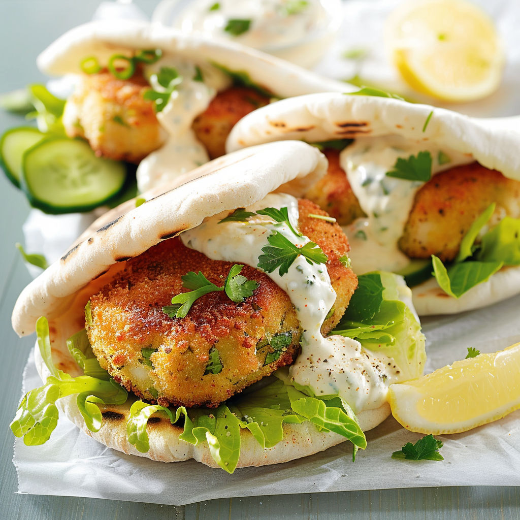 Pitas croustillants poisson avec des légumes frais, savoureux et simple.