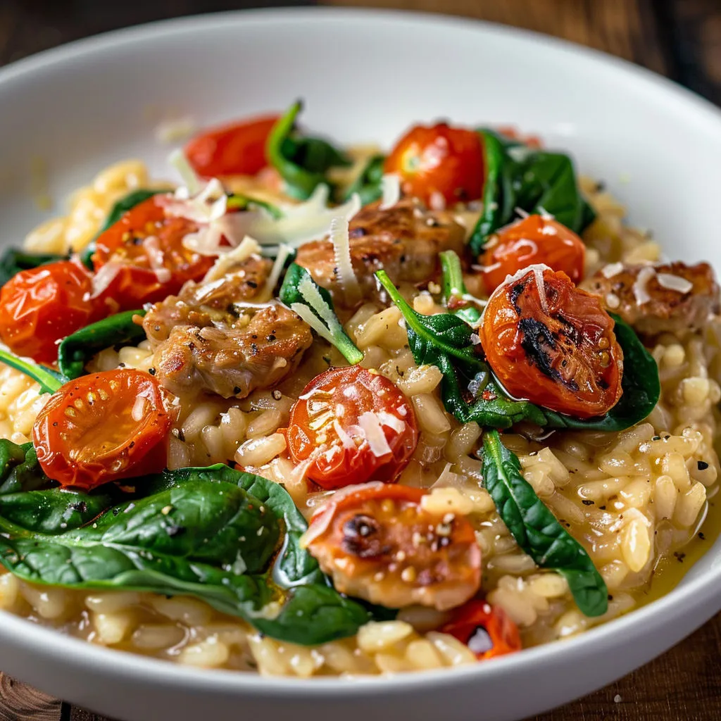 Un plat de pâtes avec tomates et herbes fraîches posé sur une table.