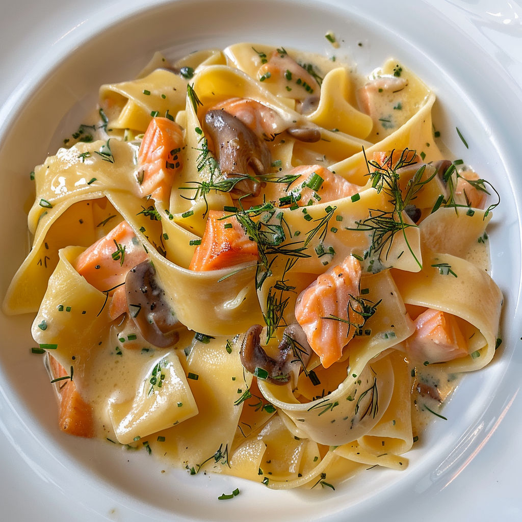 Une assiette de spaghetti à la sauce tomate avec champignons et herbes.