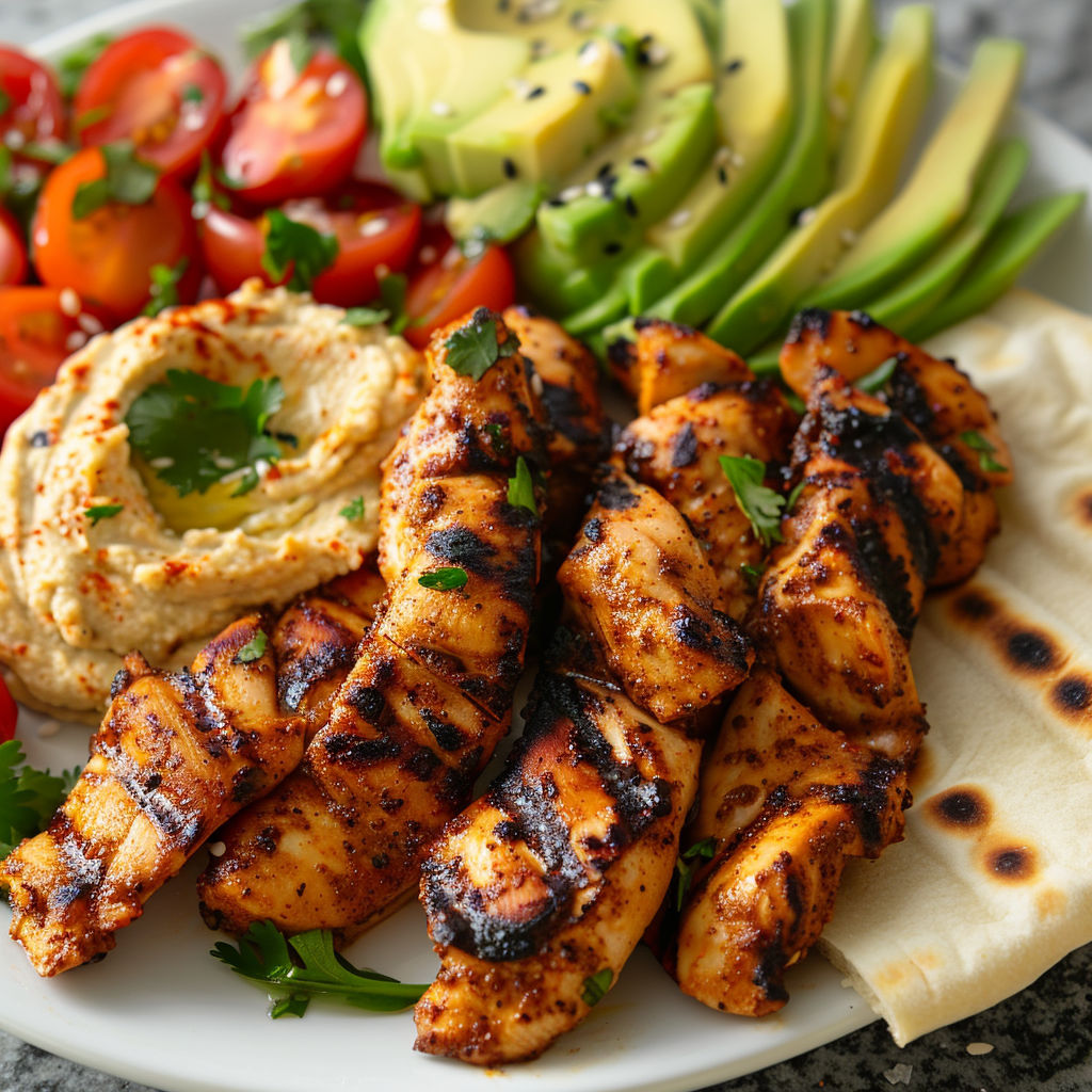 Une belle assiette de poulet rôti avec légumes et oignons caramélisés, sauce aux épices à côté.
