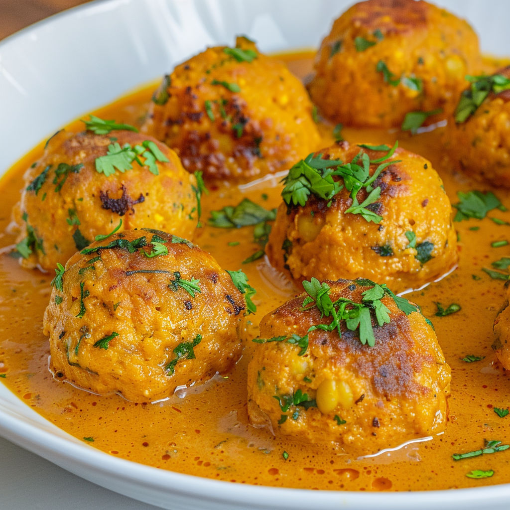 Boulettes végétales dans une sauce tomate maison.