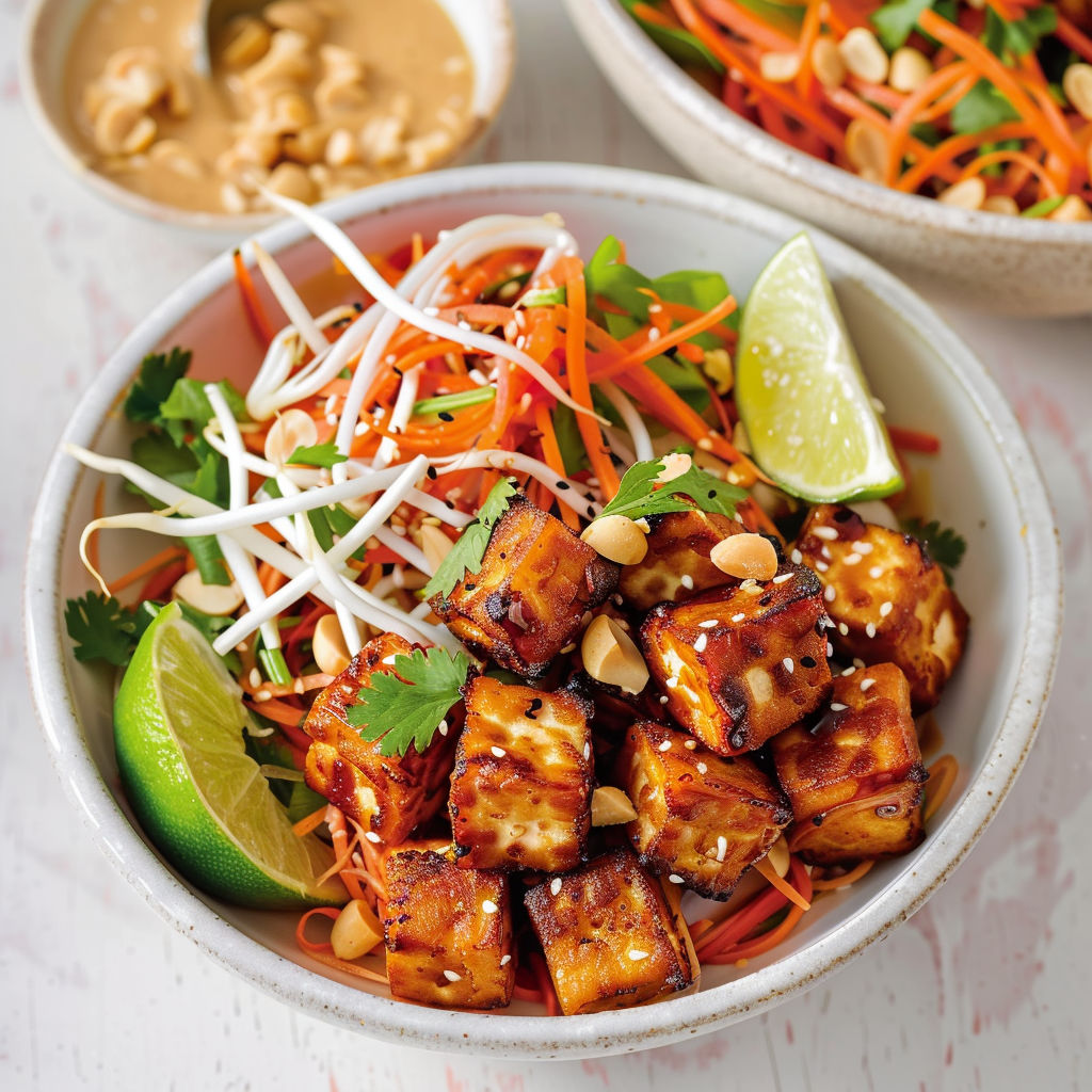 Bol de salade coco carotte avec sauce soja et herbes fraîches.